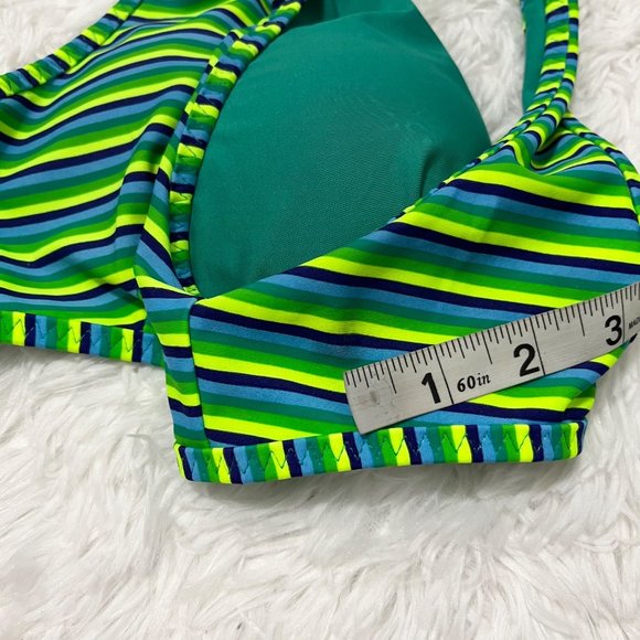 aerie Swim New Aerie Green Scoop Bikini Top Medium Neon Yellow Navy
